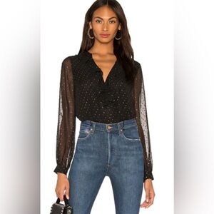 PAIGE CHIFFON RUFFLED BLOUSE METALLIC DOTS  SMALL Orig 285.-